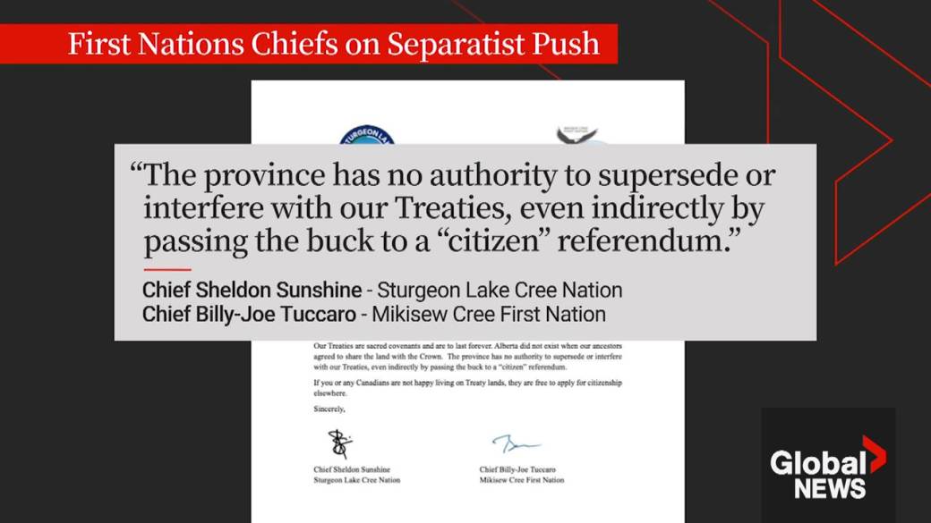 Click to play video: 'Indigenous chiefs accuse Premier Danielle Smith of stoking Alberta separatism talk'