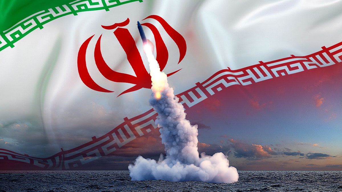 Iranian flag and missile launching