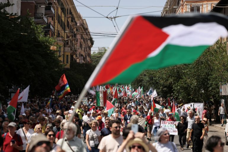 Demonstrators rally in support of Gaza in Rome, Italy