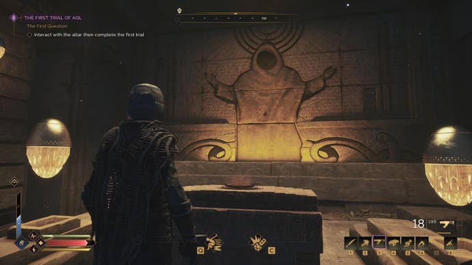 The player faces an altar left behind by the Fremen.