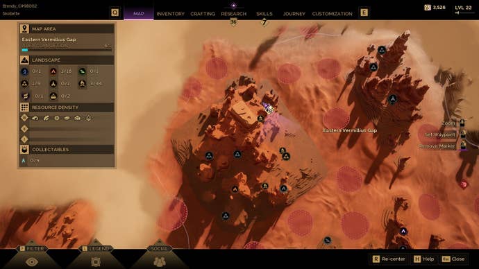 A map of the planet shows a rocky area where the player is based.