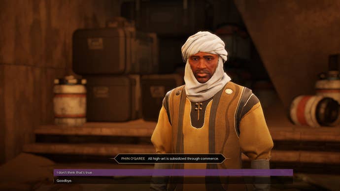 A merchant shares his opinion on art with the player.
