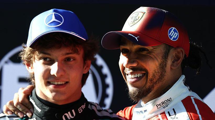 Kimi Antonelli and Lewis Hamilton