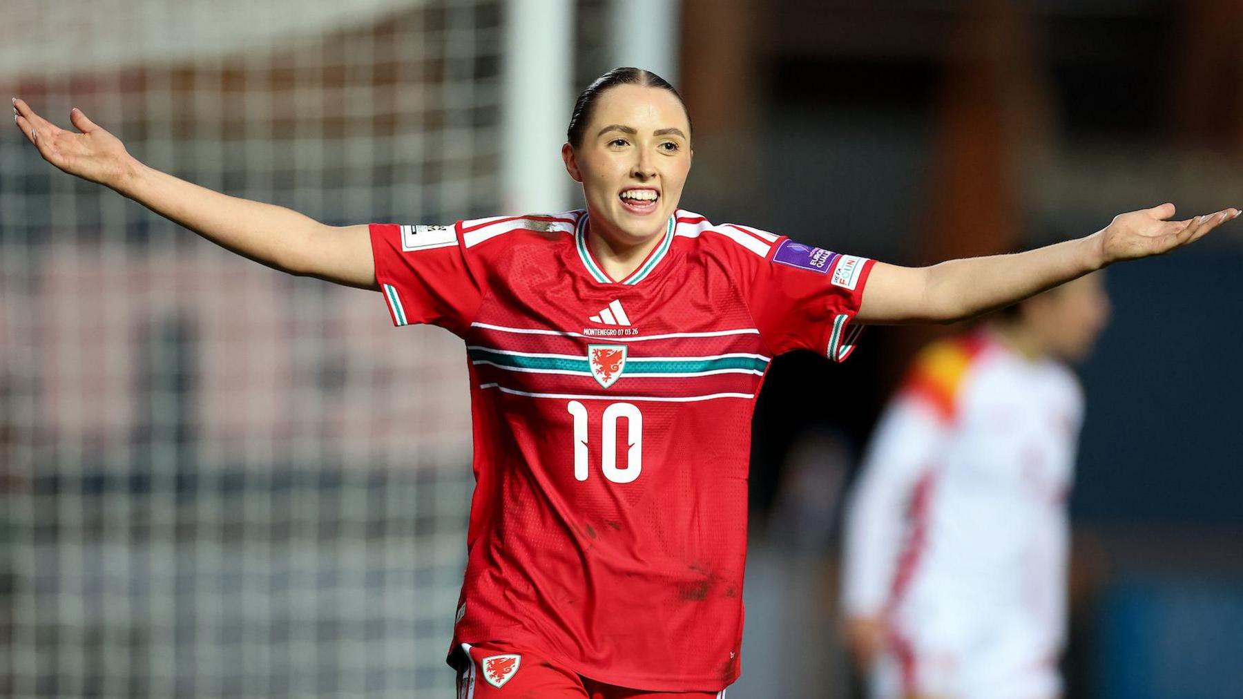 Mared Griffiths celebrates