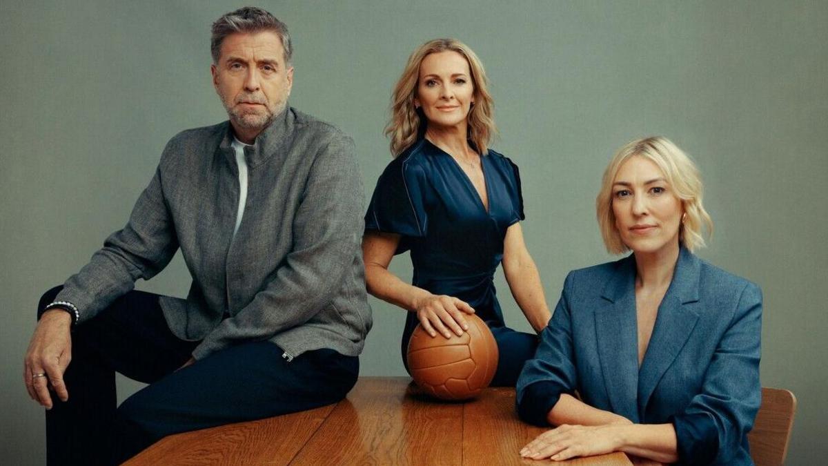 Mark Chapman (left), Gabby Logan (middle) and Kelly Cates (right)