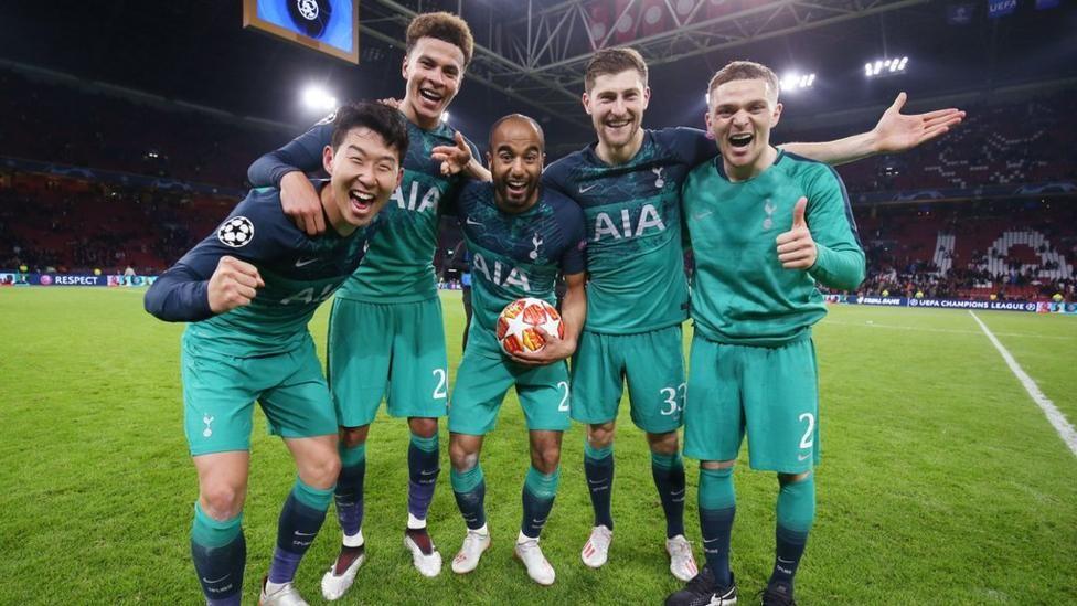 Tottenham celebrate after beating Ajax
