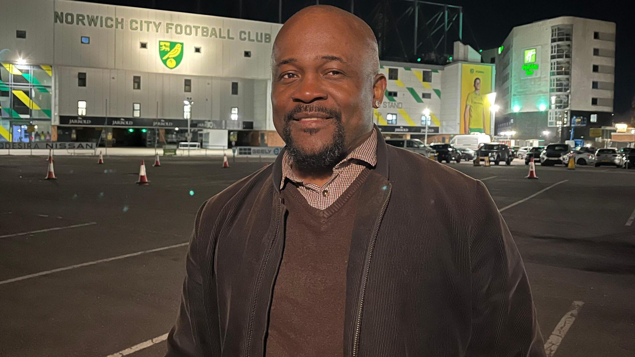 Ajay Tavares' father Helio Tavares pictured outside Norwich City's Carrow Road stadium