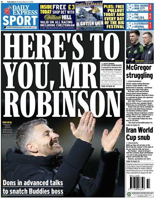 The back page of the Scottish Daily Express on 120326