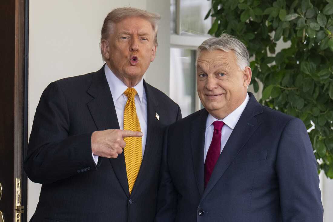 President Trump greets Victor Orb&aacute;n as the Hungarian prime minister arrives at the White House on Nov. 7, 2025. Trump has praised Orb&aacute;n as a "strongman."