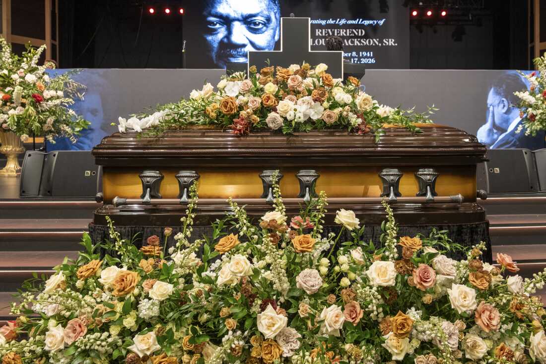 The casket of the Rev. Jesse Jackson sits at the front of the sanctuary at the House of Hope on Friday.