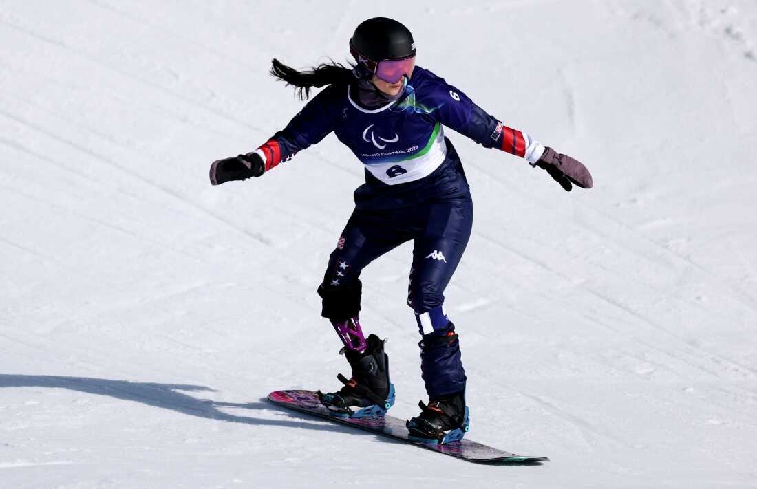 Team USA's Brenna Huckaby trains in Cortina on the day of the opening ceremony.