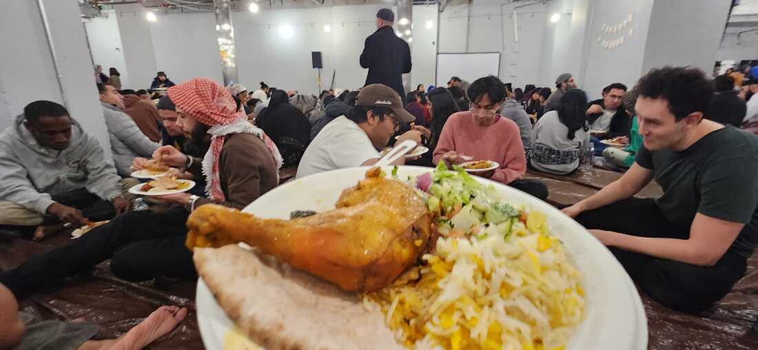 Families gather at the Islamic Center of New York City to pray and break the daily Ramadan fast. "You and I can be an iftar dinner together and you don&rsquo;t have to share faith with me. We can just both sit and eat, said Imam Khalid Latif.